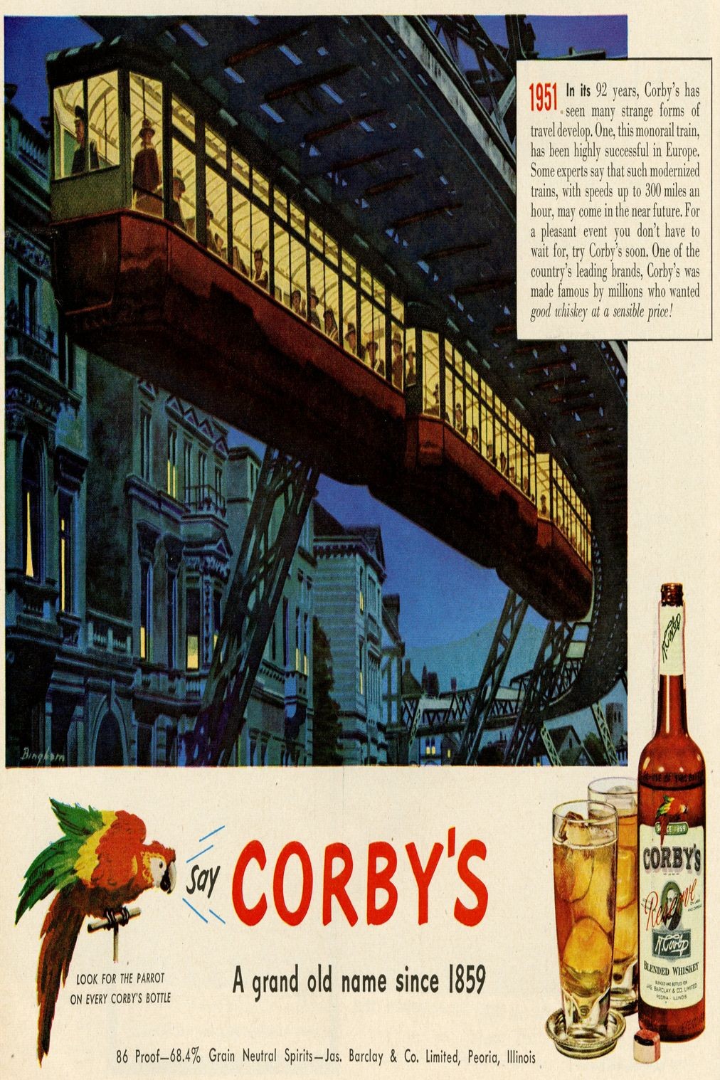 Vintage 1951 Corby\'s Whiskey Ad Poster - π Retro Transit Art 24x36β - Premium Vintage 1951 Corby\'s Whiskey Ad Poster - π Retro Transit Art 24x36β - Premium