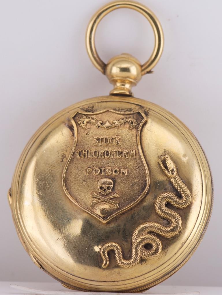 Antique 19thC Memento Mori Poison / Pill Box Pocket Watch 18k Double Gold 48mm