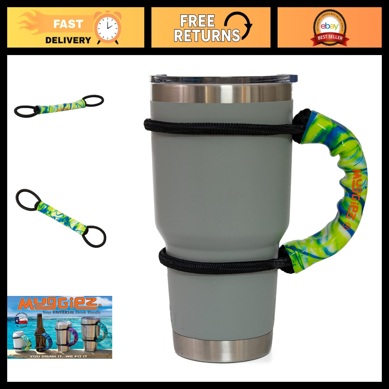 MugGiez Universal Drink Handle, Lime-A-Rita - Royal Blue & Lime, The Original Cu MugGiez Universal Drink Handle, Lime-A-Rita - Royal Blue & Lime, The Original Cu