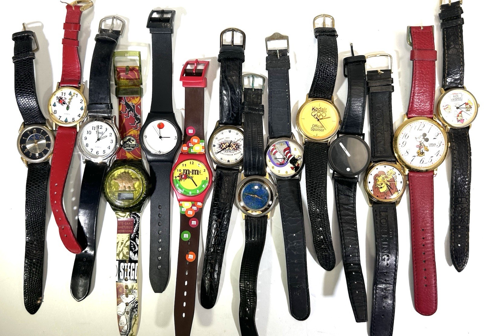 Vintage 90’s Watch Lot of 14 • Super Bowl Mickey Jurassic Fossil Suess Untested