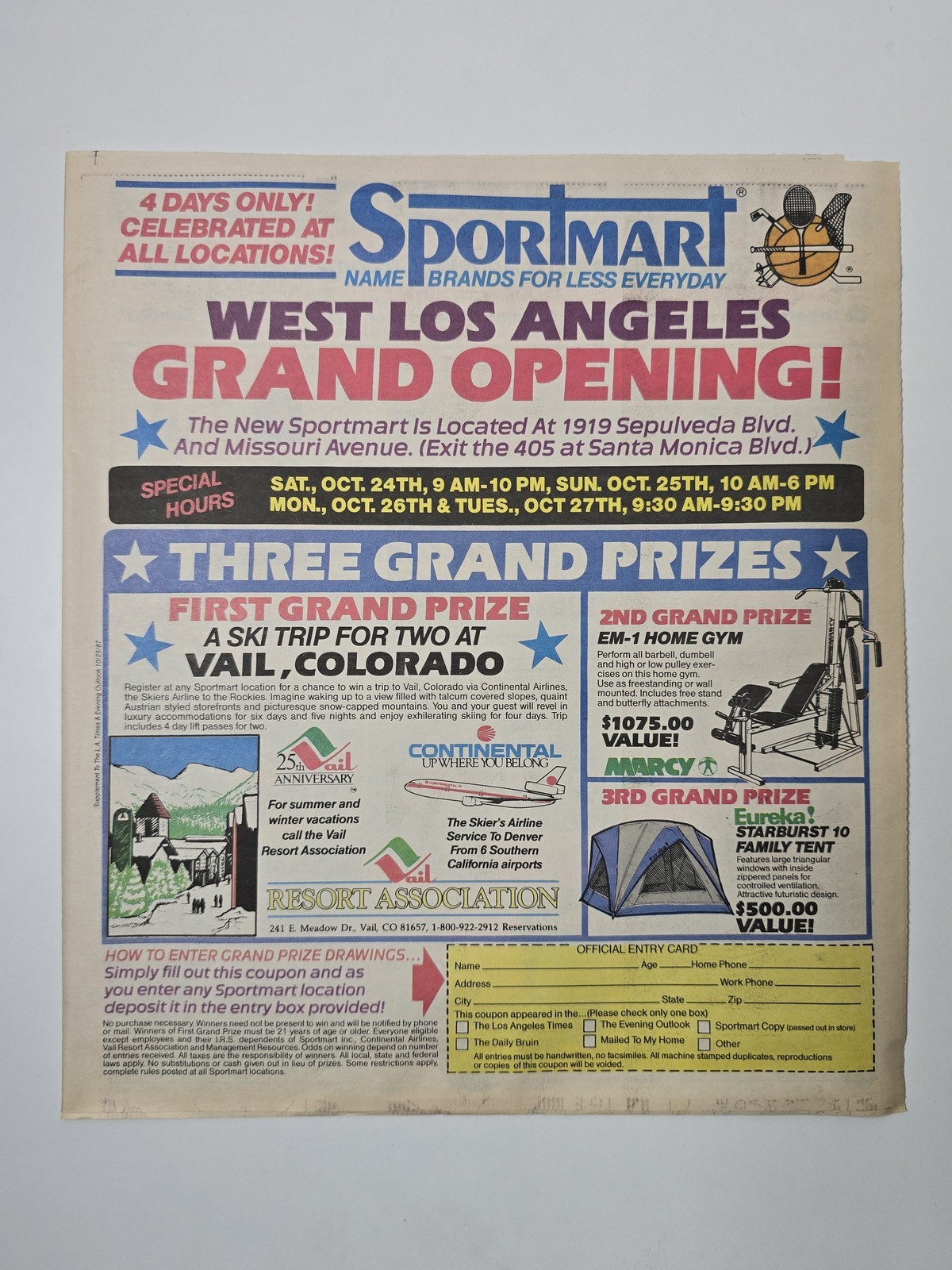 Vintage 1987 Sportmart West Los Angeles Grand Opening Sporting Goods Circular