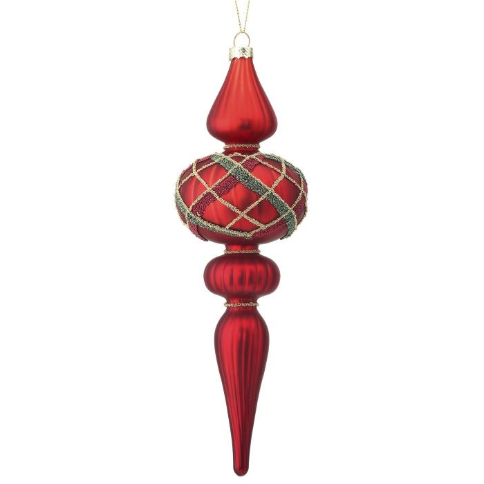 Regency International Mercury Glass Beaded Plaid Finial Ornament Regency International Mercury Glass Beaded Plaid Finial Ornament