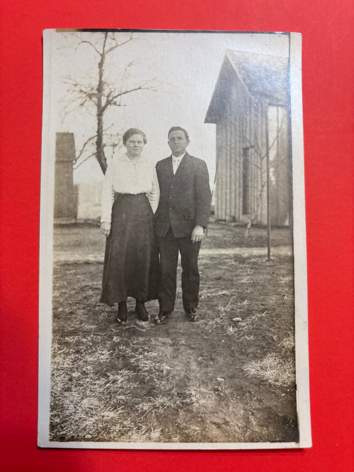 Vintage Real Photo Postcard RPPC Couple Man Woman Farmhouse Rural Portrait Early