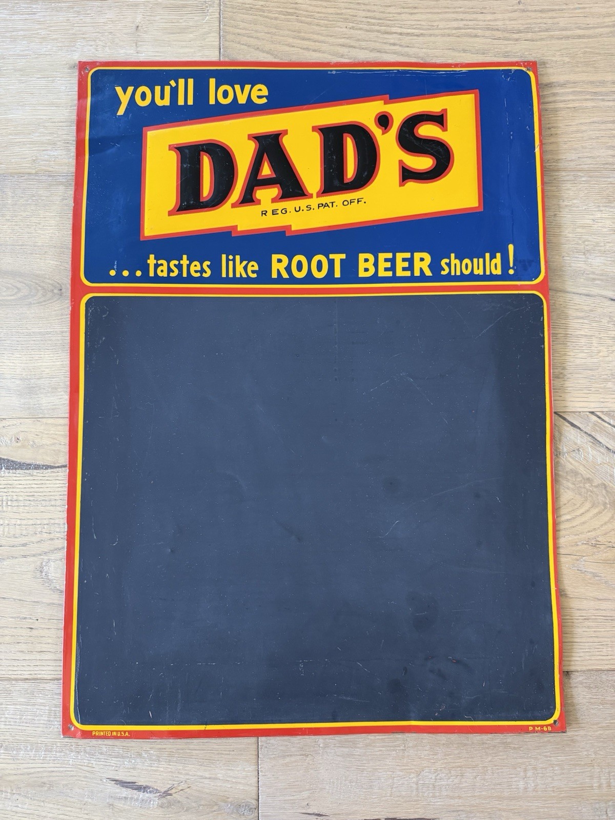 Vintage 1950s Dad’s Root Beer Embossed Metal Chalkboard Advertising Sign Vintage 1950s Dad’s Root Beer Embossed Metal Chalkboard Advertising Sign
