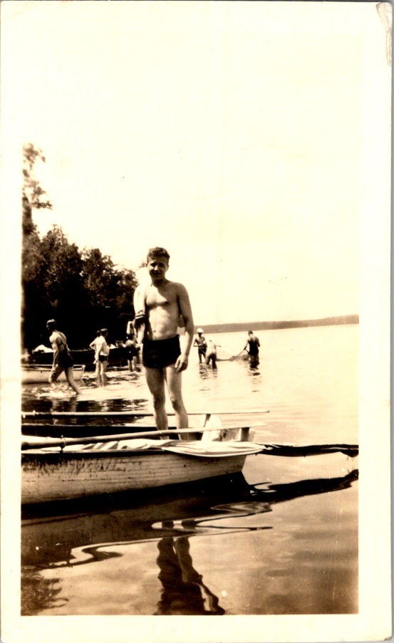 1935 Silver Gelatin Print - Young Man in Rowboat at Swimming Hole Vintage 1935 Silver Gelatin Print - Young Man in Rowboat at Swimming Hole Vintage
