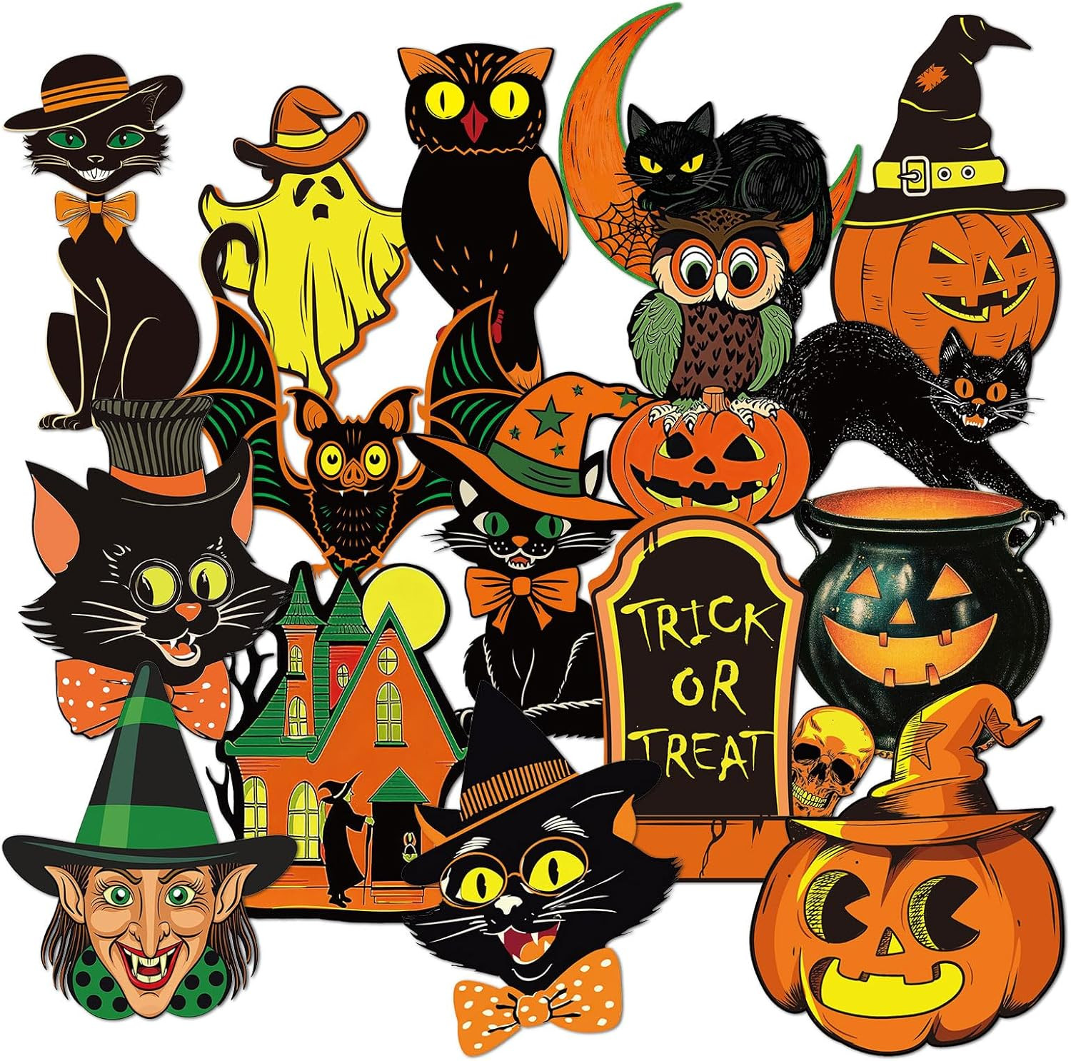 48pc Vintage Halloween Paper Cutouts Pumpkin Witch Cat Party Craft Decor 48pc Vintage Halloween Paper Cutouts Pumpkin Witch Cat Party Craft Decor