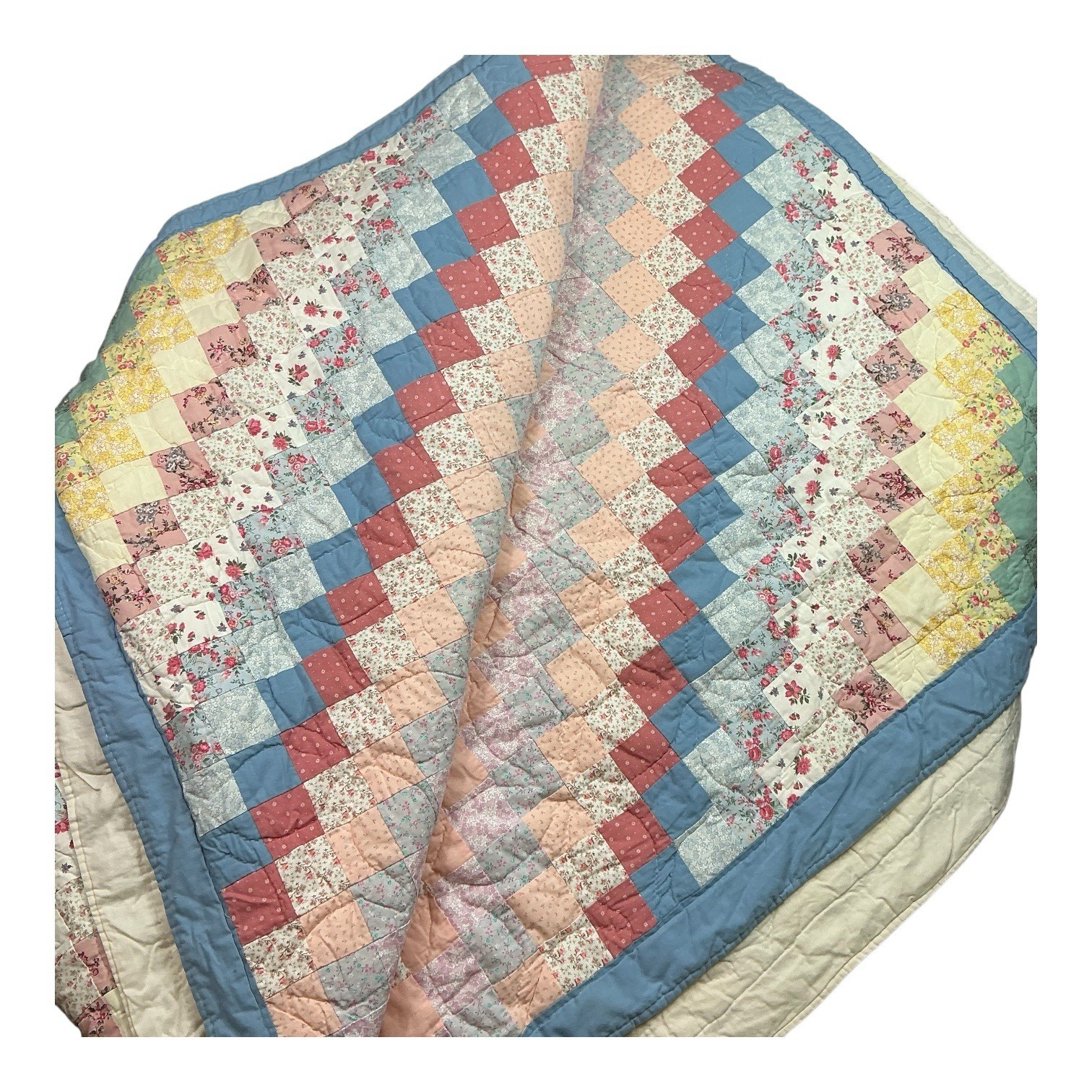 Vintage trip around the world Patchwork Quilt 65 x 83 USA made Vintage trip around the world Patchwork Quilt 65 x 83 USA made