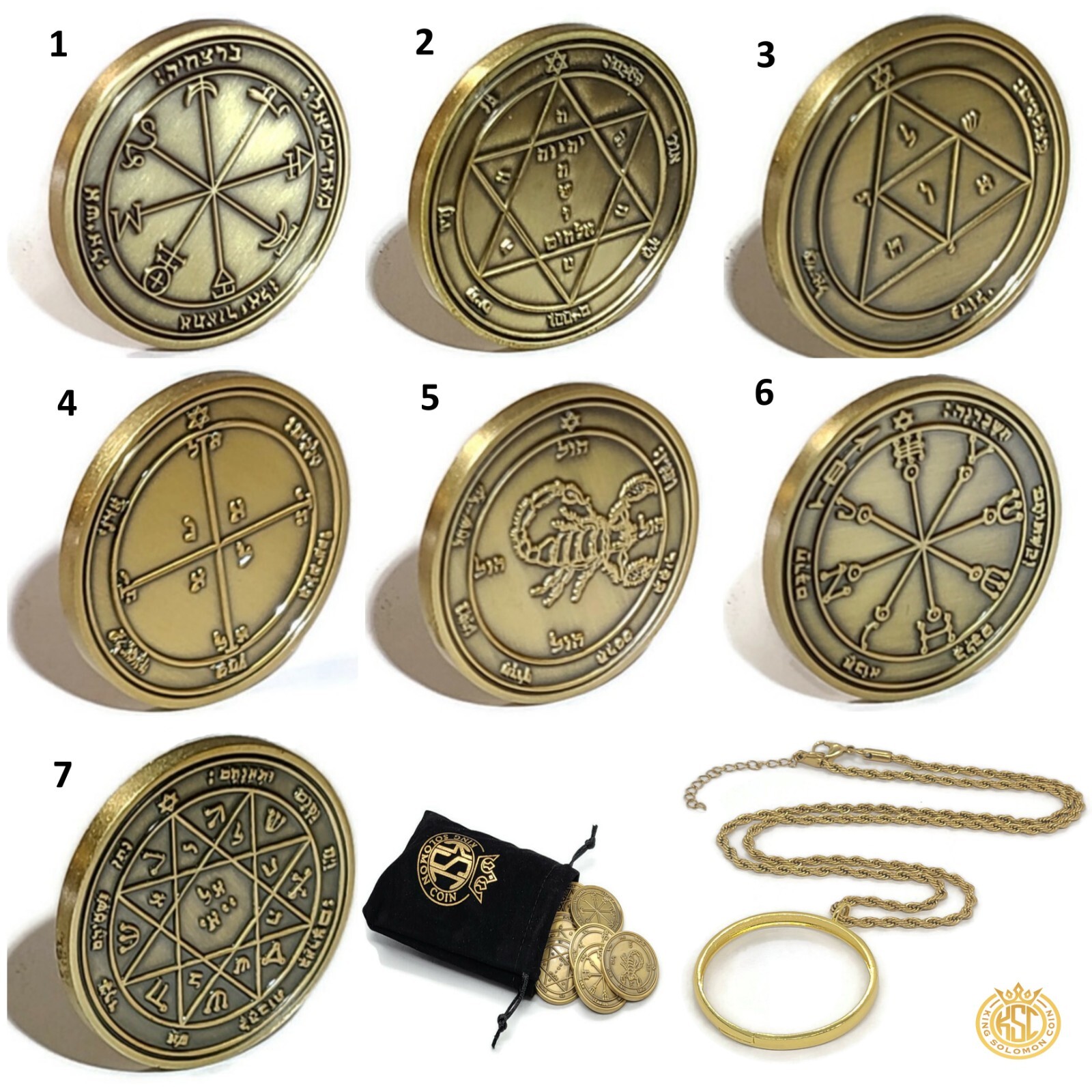 7 Pentacles of Mars 72 names of God 1FitAll Necklace King Solomon Coin 7 Pentacles of Mars 72 names of God 1FitAll Necklace King Solomon Coin