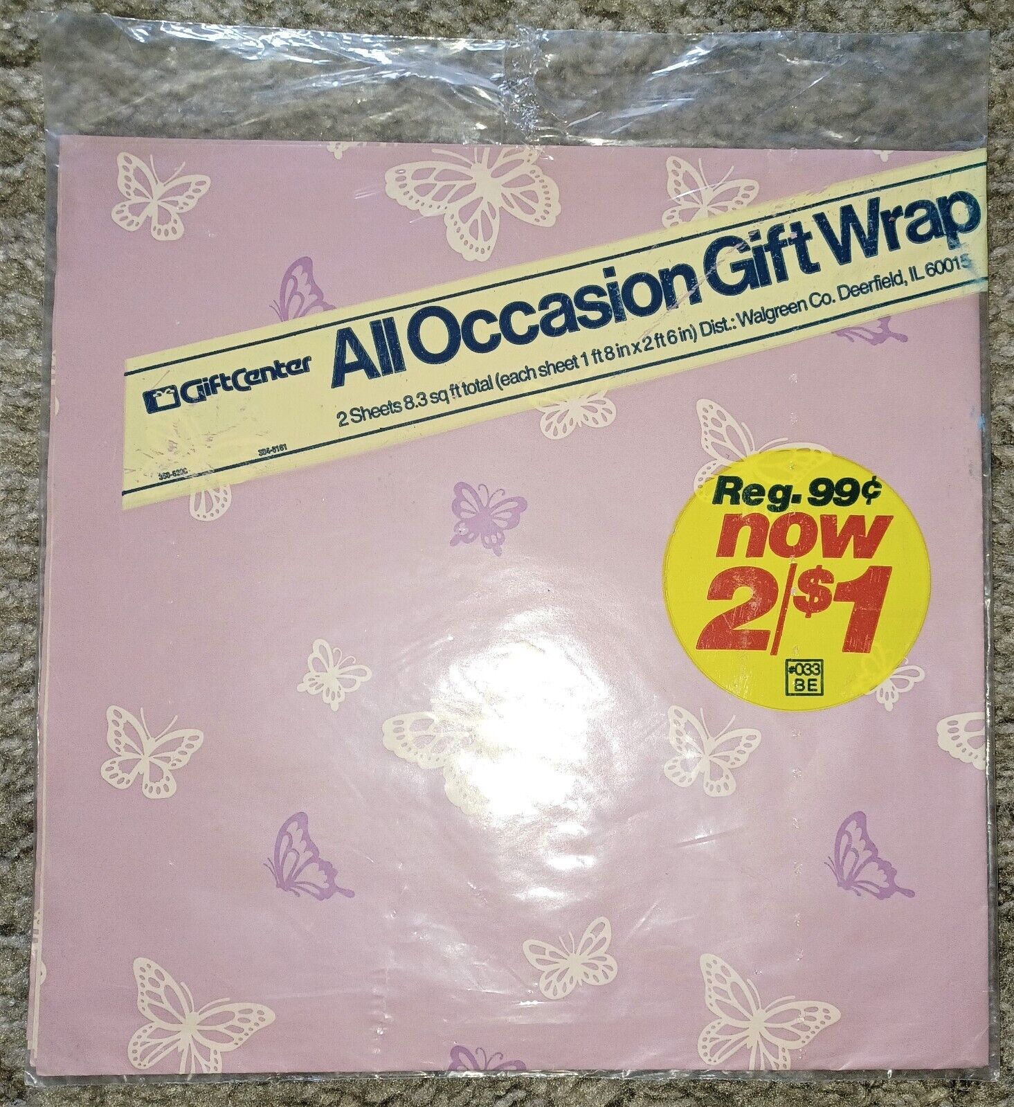 Vintage Gift Wrap Wrapping Paper Butterflies All Occasion NOS  Gift Center