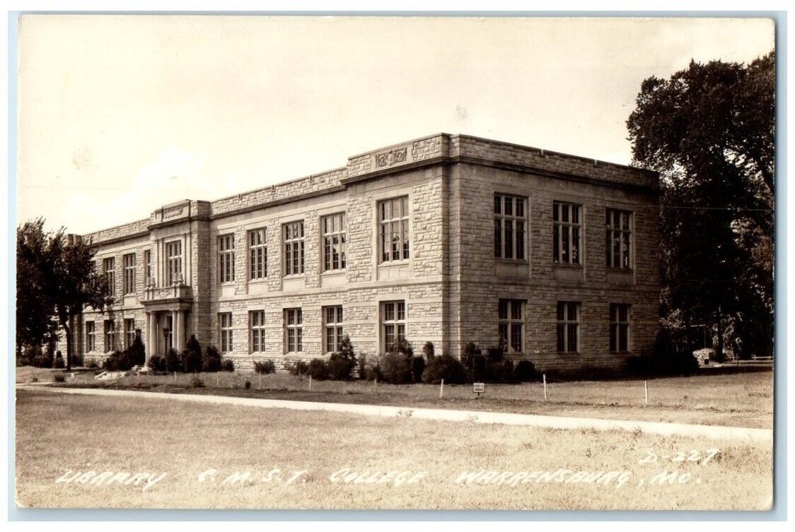 1942 University Of Central Missouri Library View Warrensburg RPPC Photo Postcard