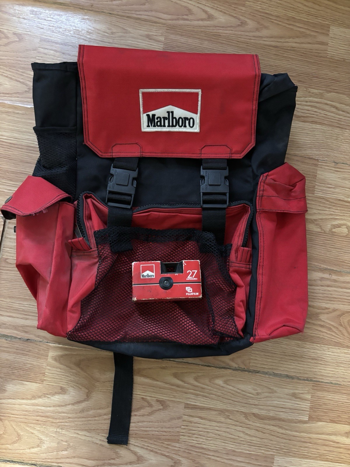 Vintage 90s Marlboro Adventure Team Backpack & Fujifilm Disposable Camera Lot 