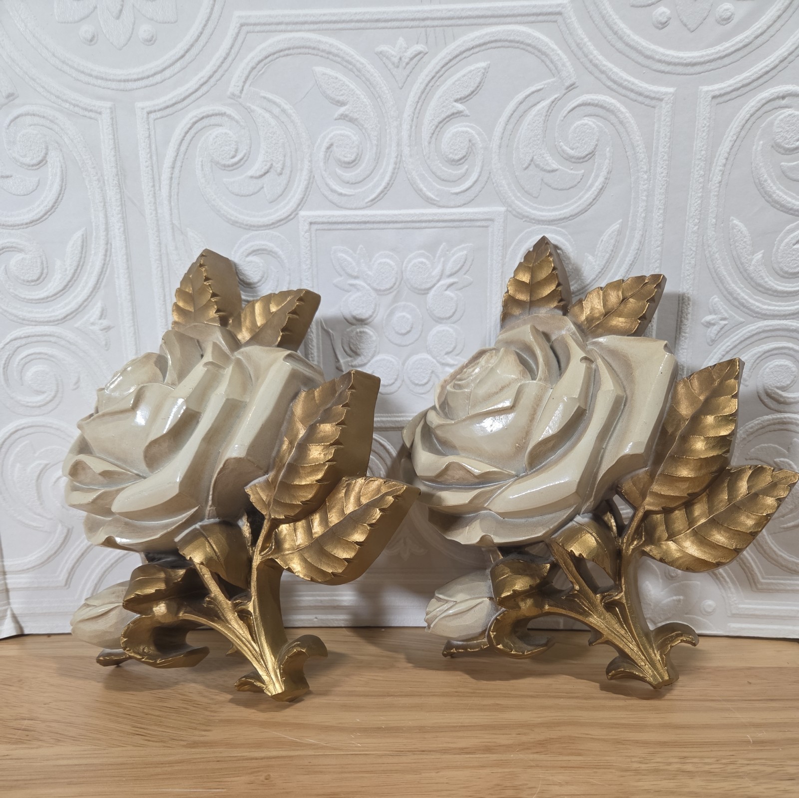Vintage Pair Homco 1970's Hollywood Regency Style Rose Plaques 6 Vintage Pair Homco 1970's Hollywood Regency Style Rose Plaques 6