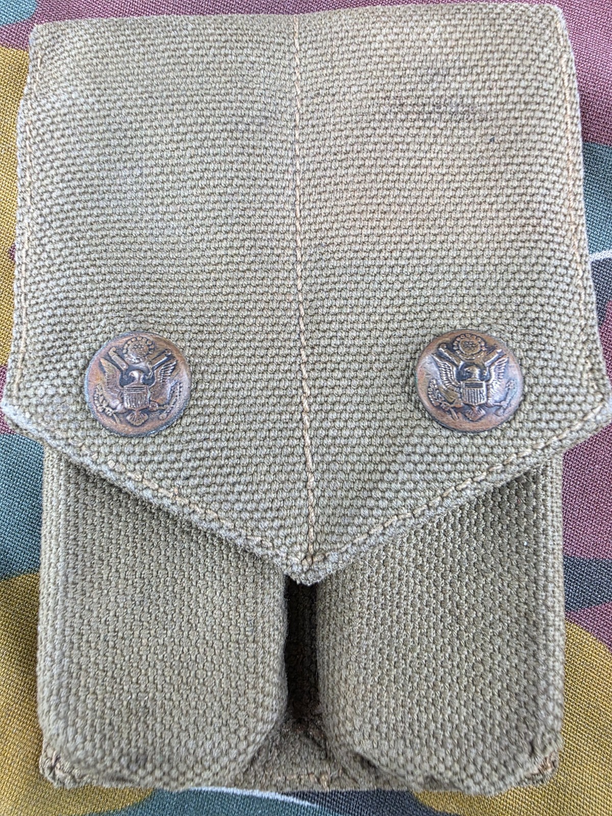 US Rimless Eagle Snap M1910 Canvas 1911 Magazine Pouch Mills 1913 Unit Marked US Rimless Eagle Snap M1910 Canvas 1911 Magazine Pouch Mills 1913 Unit Marked