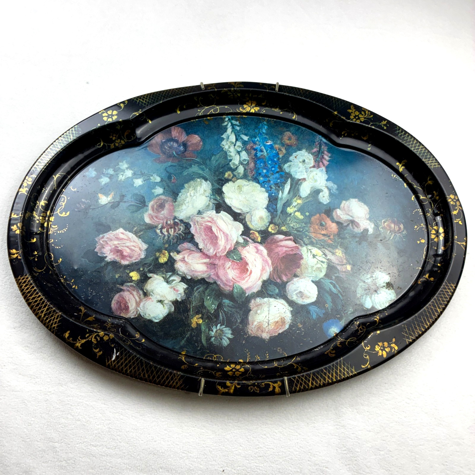 VTG The Sherwood Studio Tin Tray English Garden Flowers England 20 x 15 w/Hanger