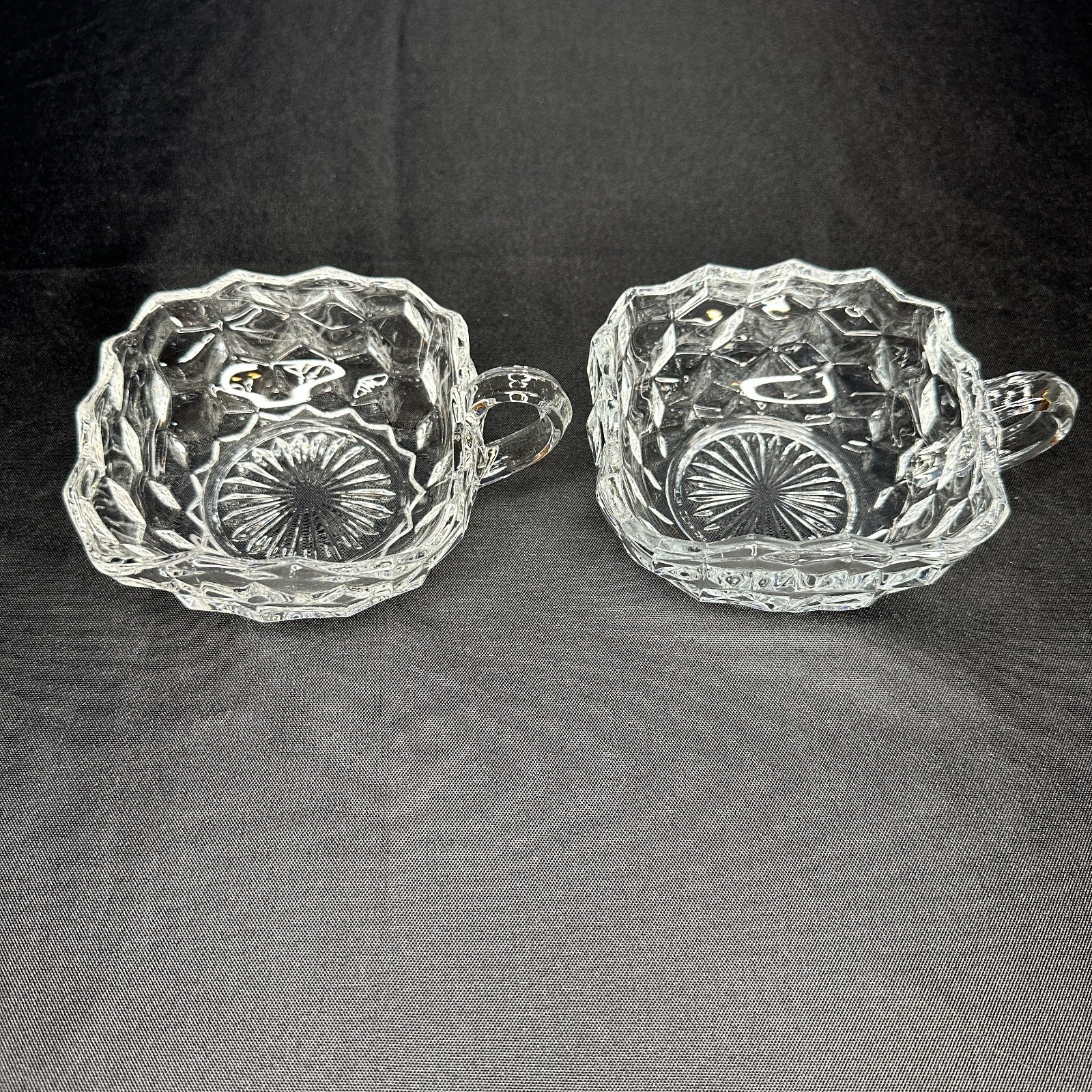 Vintage Fostoria American/Cubist Square, Handled Nappy Dishes. Set of 2. Vintage Fostoria American/Cubist Square, Handled Nappy Dishes. Set of 2.