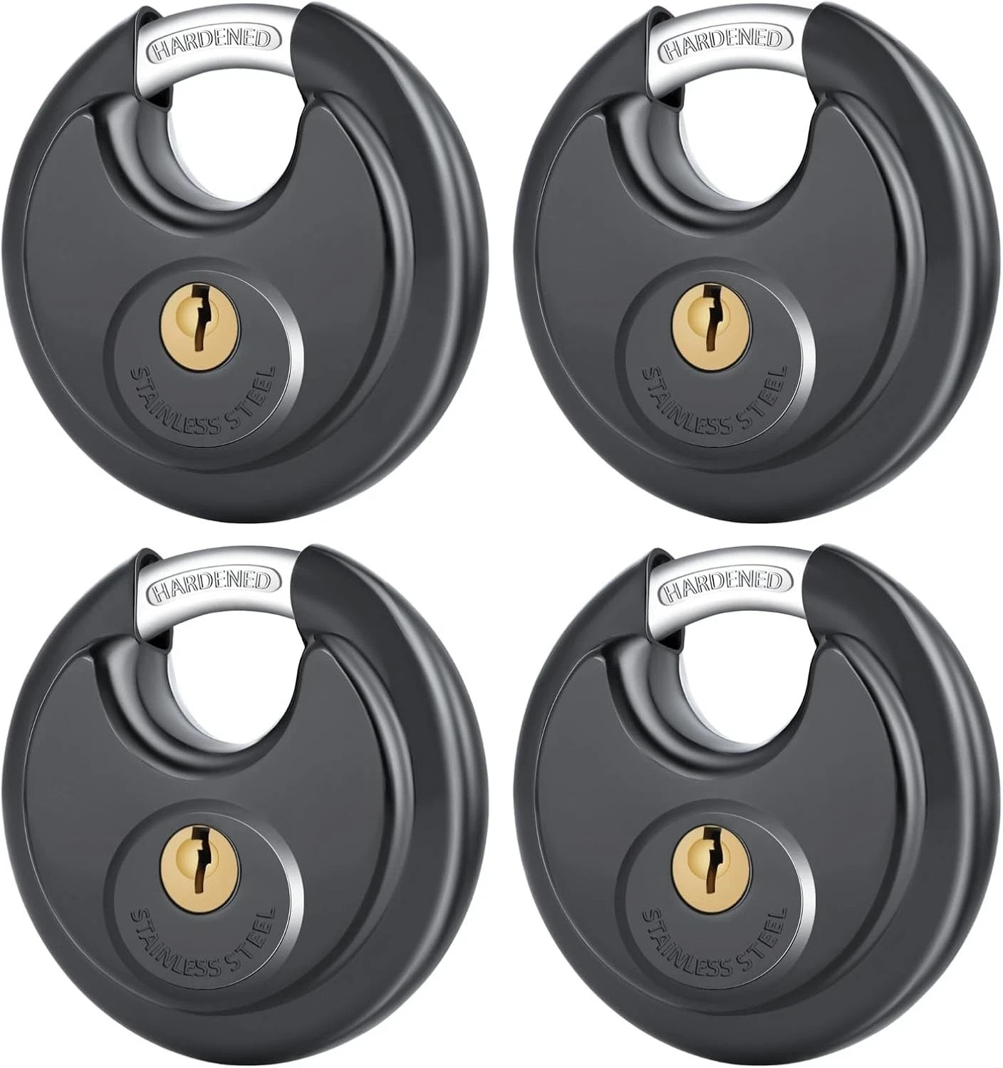 4 Pack Keyed Padlock Set - 3/8 Inch Stainless Steel Heavy-Duty Outdoor Security