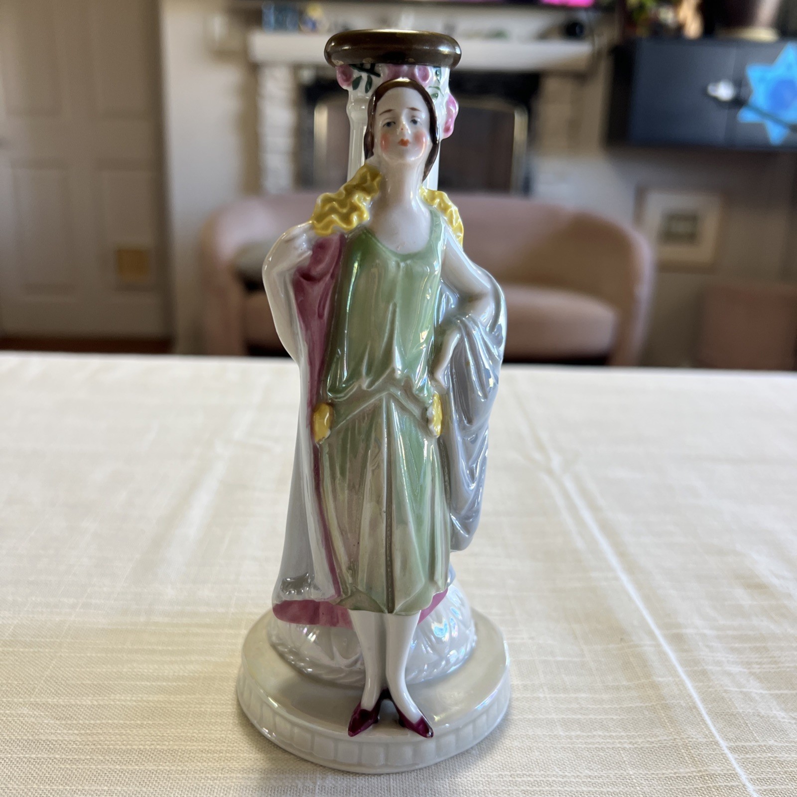 Porcelain Candleholder Figurine Flapper Girl 7” high B10 Porcelain Candleholder Figurine Flapper Girl 7” high B10