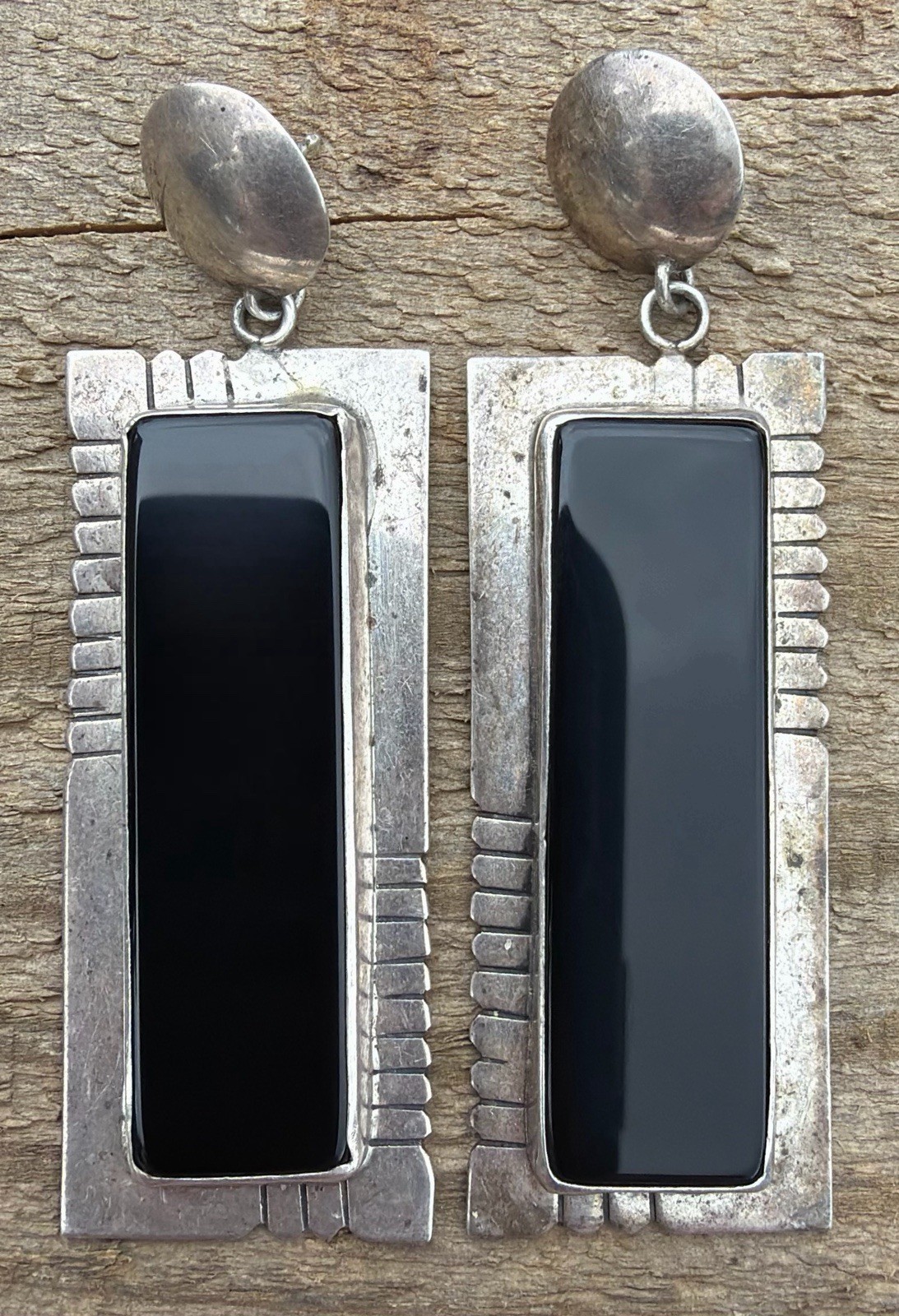 18g SHOWSTOPPING Vintage Navajo Sterling Silver Black Onyx Earrings — 2.5” DROP