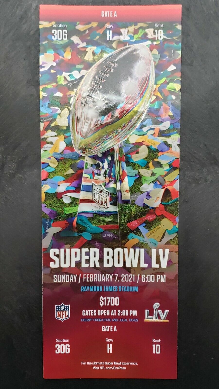 Official Super Bowl 55 LV NFL TICKET stub. Tampa Bucs vs Kansas City Chief