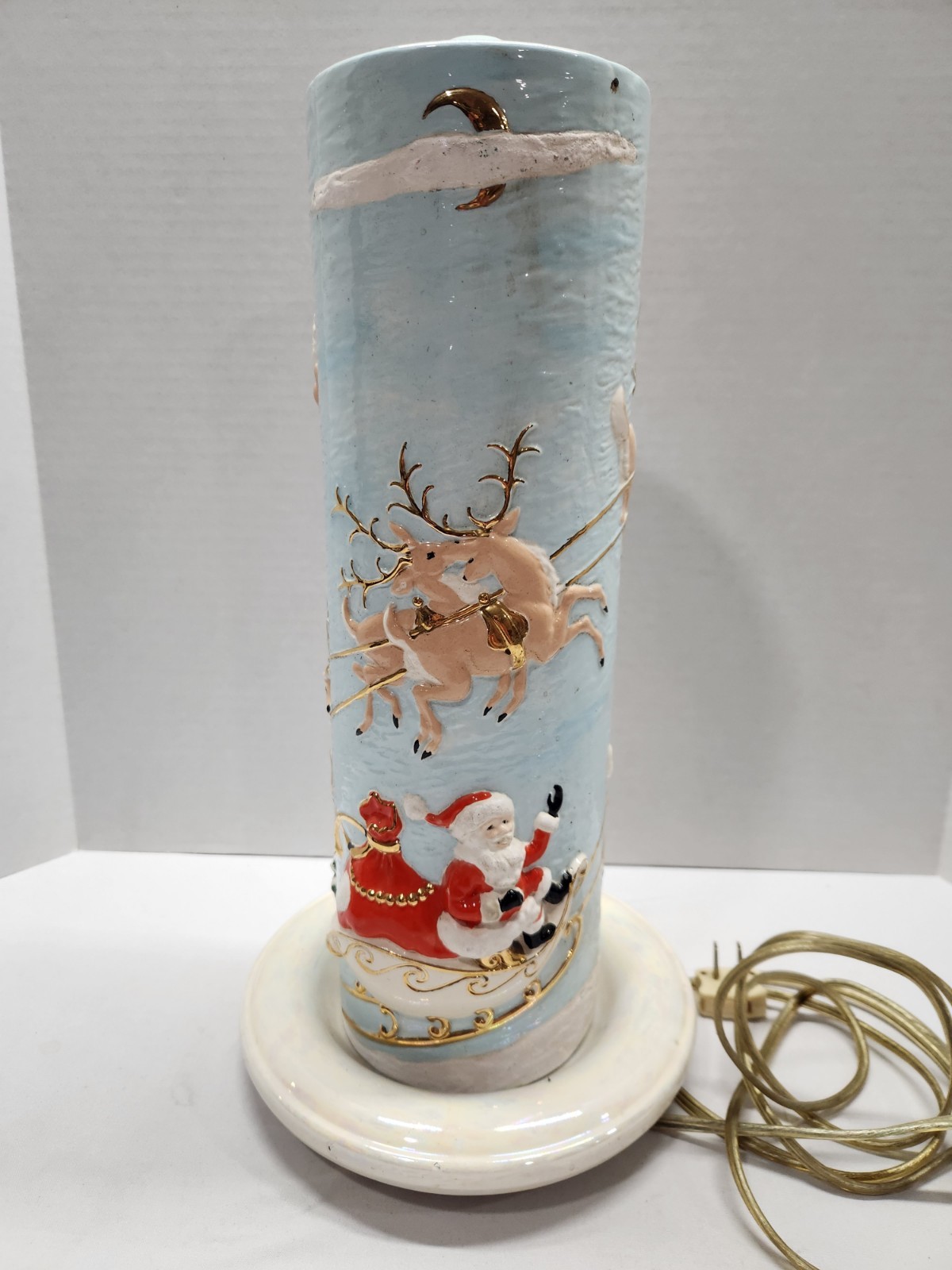 Vintage Atlantic Mold Ceramic Christmas Candle 3D Santa Sleigh & Reindeer 14.5 Vintage Atlantic Mold Ceramic Christmas Candle 3D Santa Sleigh & Reindeer 14.5