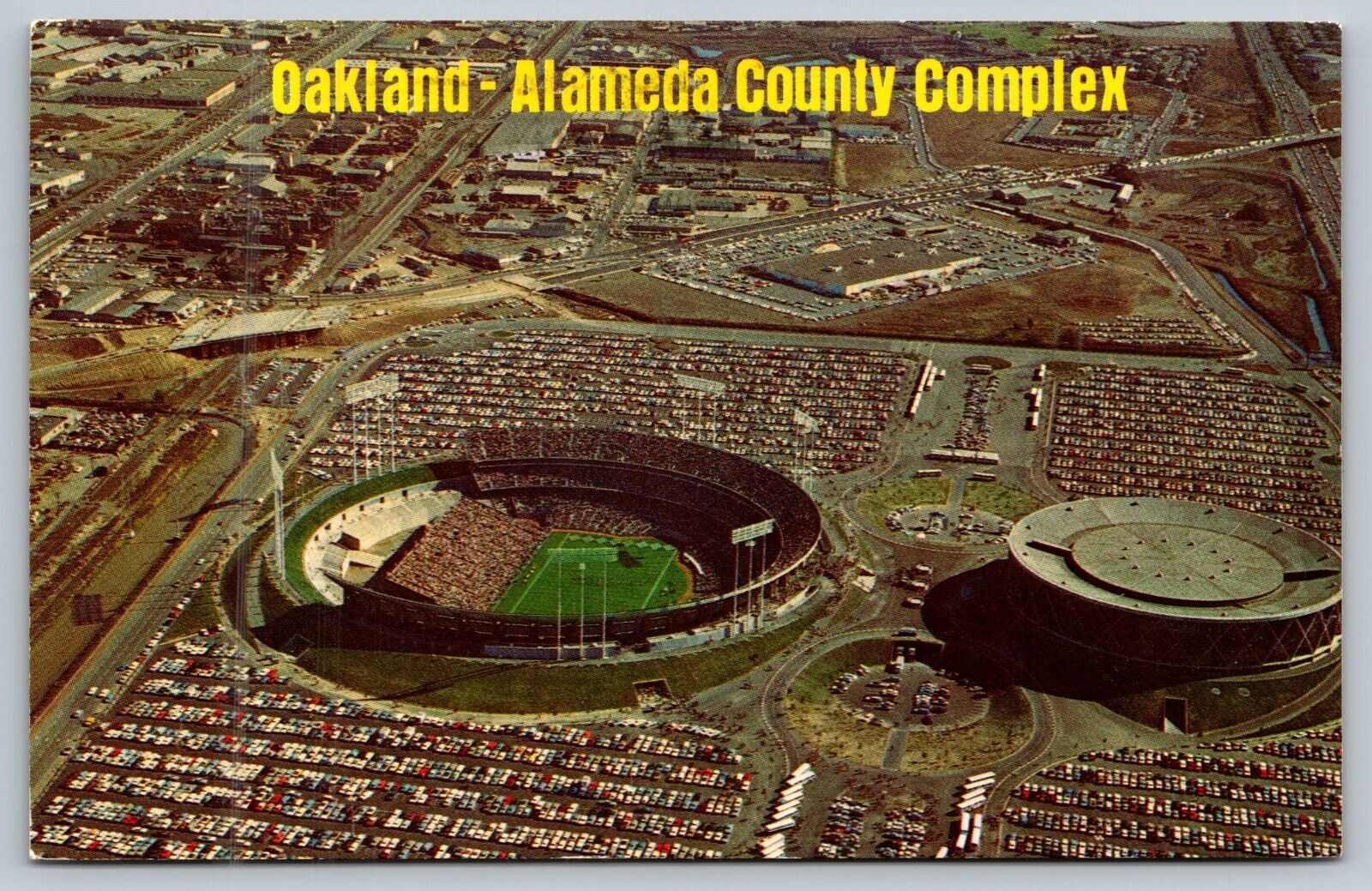 Oakland-Alameda County Complex, CA 1960s Chrome Football Stadium Postcard