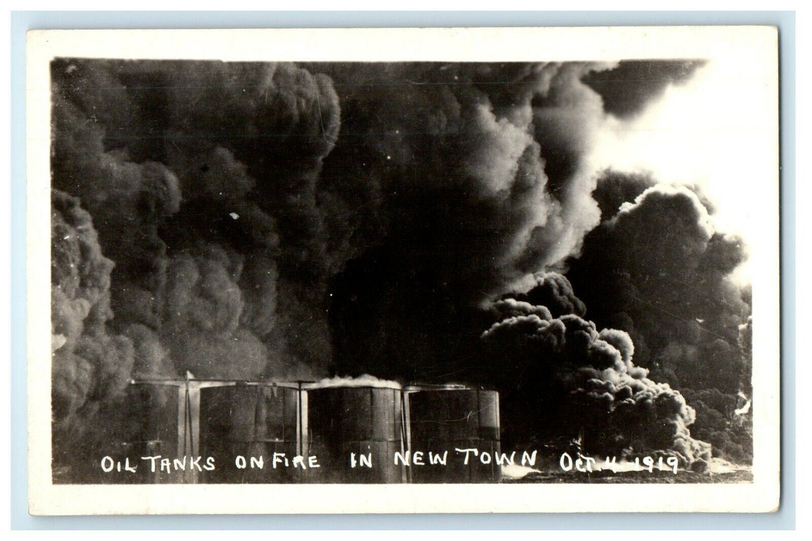 c1910\'s Oil Tanks On Fire Smoke Newtown Texas TX RPPC Photo Antique Postcard c1910\'s Oil Tanks On Fire Smoke Newtown Texas TX RPPC Photo Antique Postcard