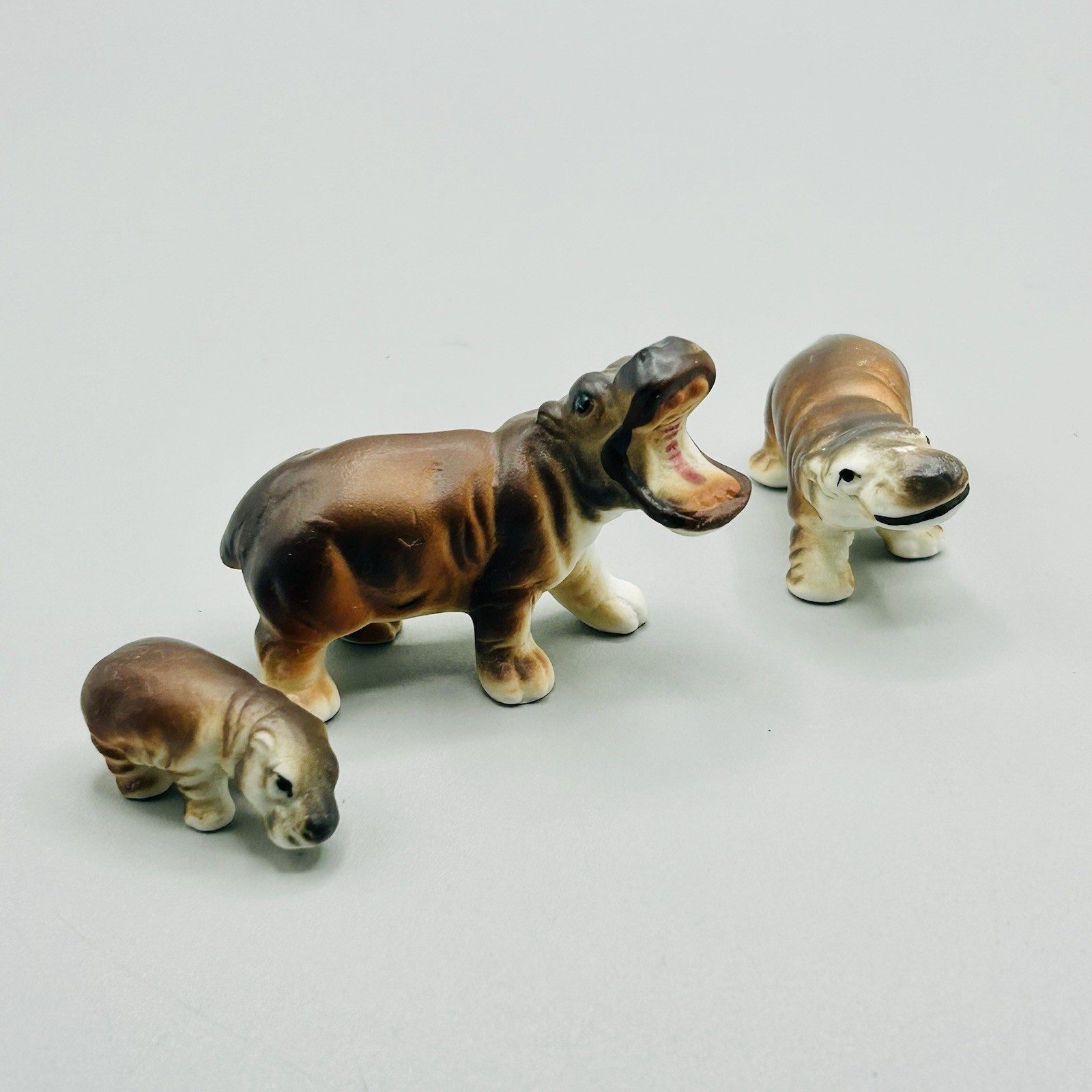 Set of 3 Miniature Pygmy Hippo Family Figurines Excellent Hippopotamuses