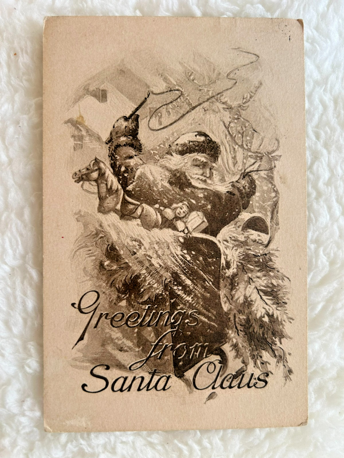 Antique Edwardian Postcard Gibson Art Co. Santa Whip Sleigh Toys Used Antique Edwardian Postcard Gibson Art Co. Santa Whip Sleigh Toys Used
