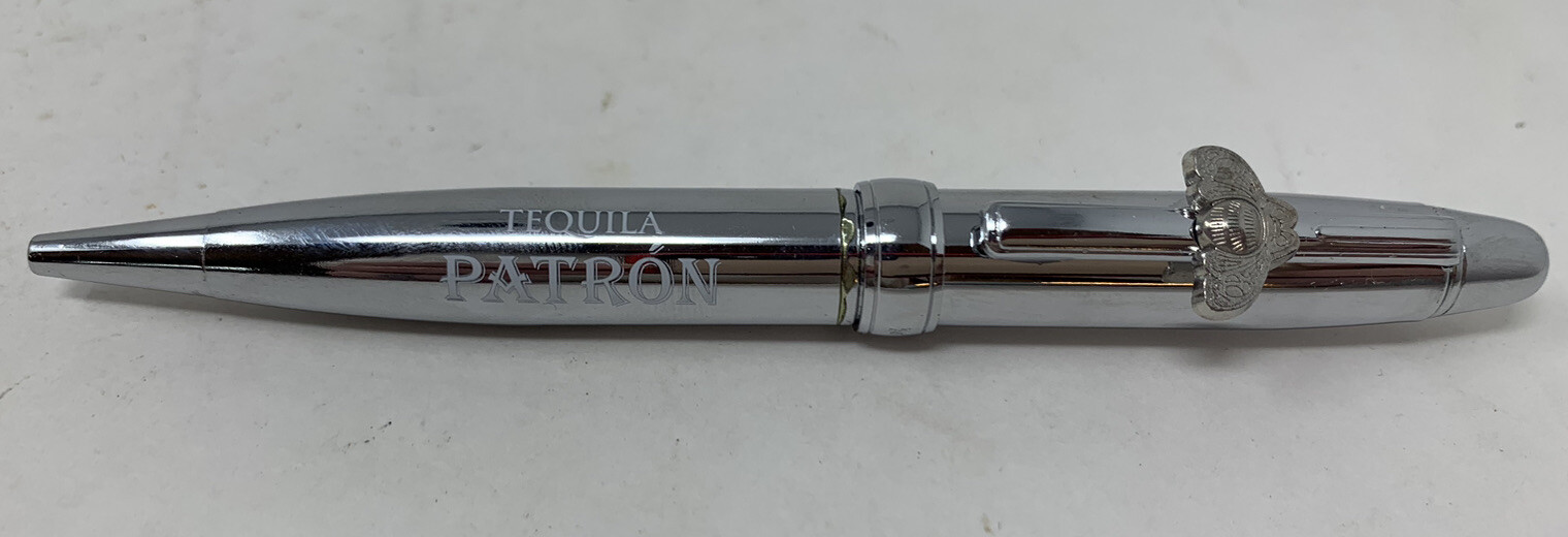 Patron Tequila Ballpoint Pen New Unused Promo Chrome Silver Finish Heavy Patron Tequila Ballpoint Pen New Unused Promo Chrome Silver Finish Heavy