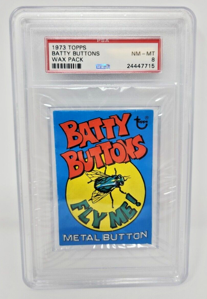 1973 Topps Batty Buttons Unopened Wax Pack PSA 8 NM - MT - Metal Button