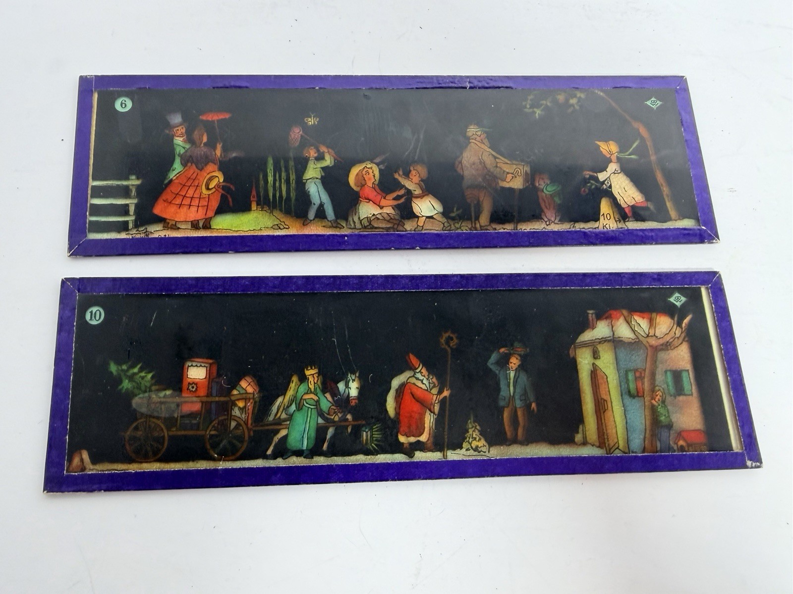 Antique Gebrüder Bing Magic Lantern Glass Slides – Nuremberg Toy Strips c. 1900