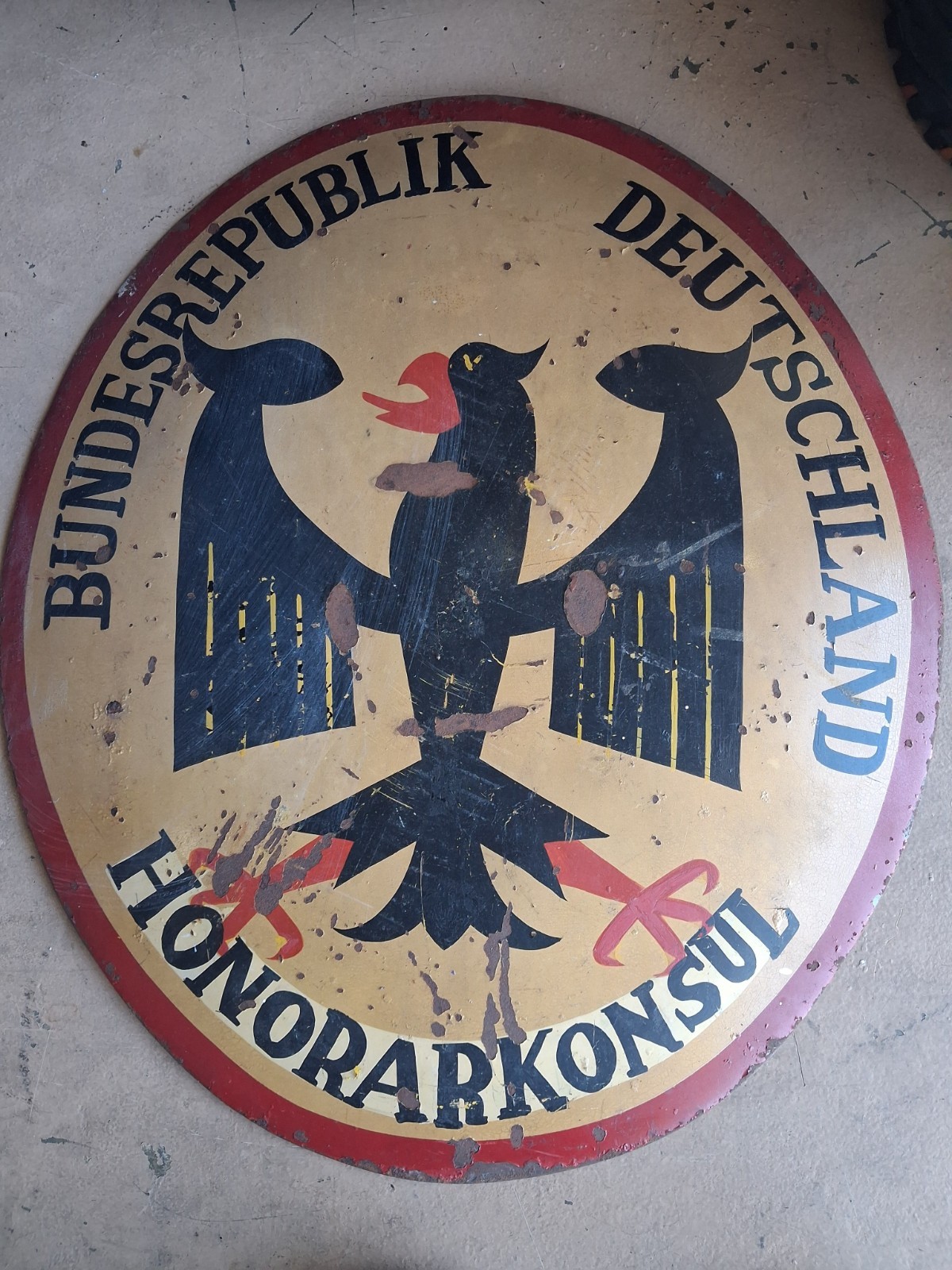Bundesrepublik Deutschland Honorarkonsul German Eagle Round Metal Sign Gas & Oil Bundesrepublik Deutschland Honorarkonsul German Eagle Round Metal Sign Gas & Oil