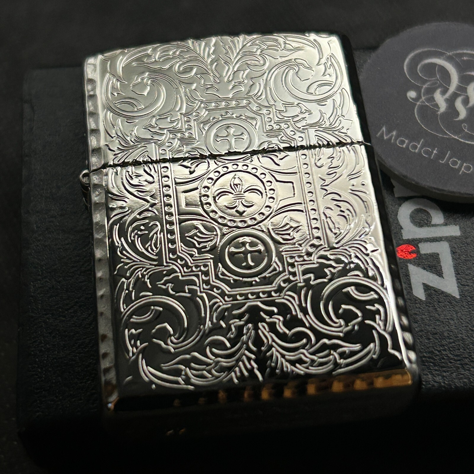 Zippo Oil Lighter Arabesque Silver Platinum Plated Armor Case Japan