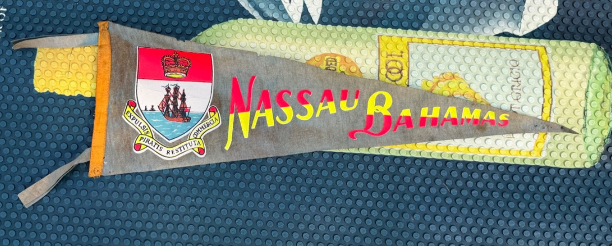 Vintage Nassau Bahamas Felt Pennant Coat of Arms Mid Century Souvenir Gray Vintage Nassau Bahamas Felt Pennant Coat of Arms Mid Century Souvenir Gray