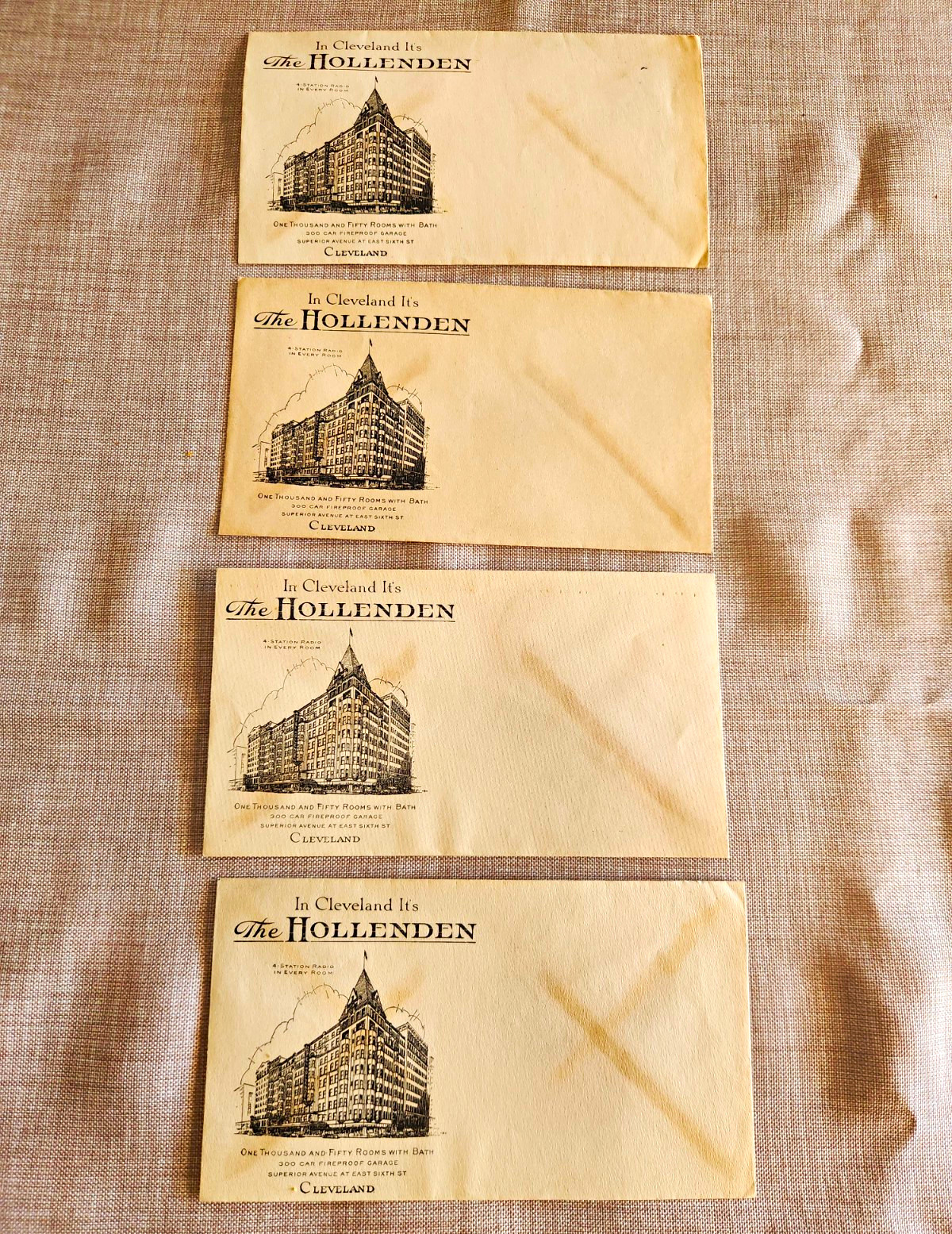 Vintage The Hollenden Hotel Cleveland OH Stationery Envelopes Lot of 4 Vintage The Hollenden Hotel Cleveland OH Stationery Envelopes Lot of 4