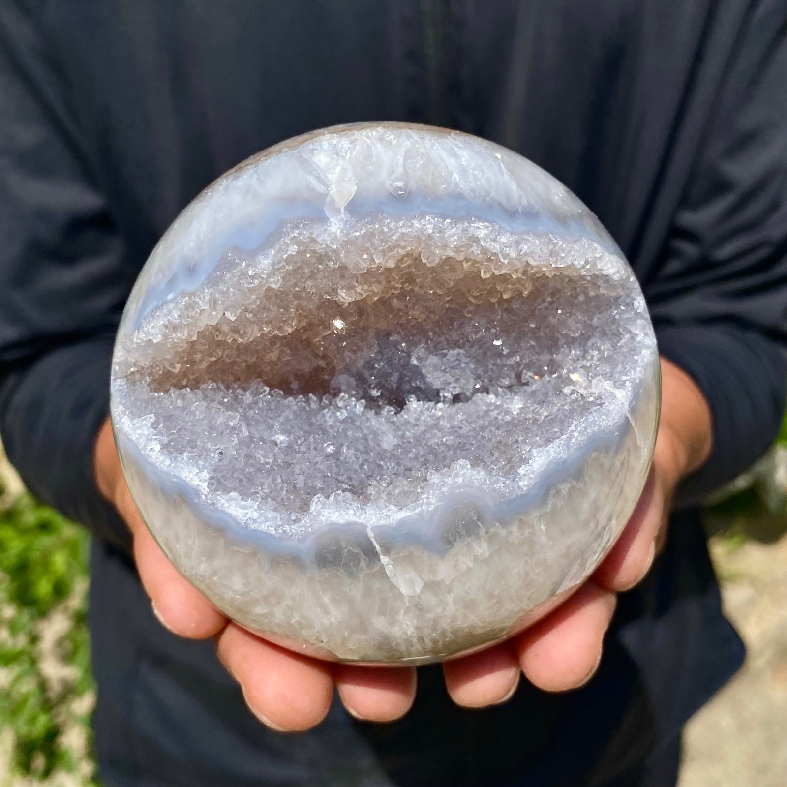 1.75LB Agate Open Smile Crystal Sphere Energy Healing Wealth Attraction Ornament