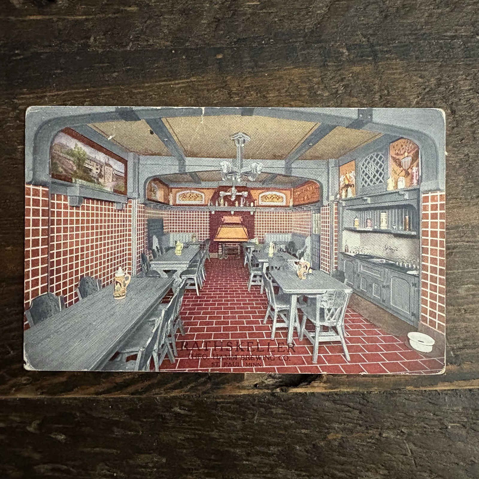 Vintage Theo Hamm Brewing Company Rathskellar Postcard Hamm’s Beer