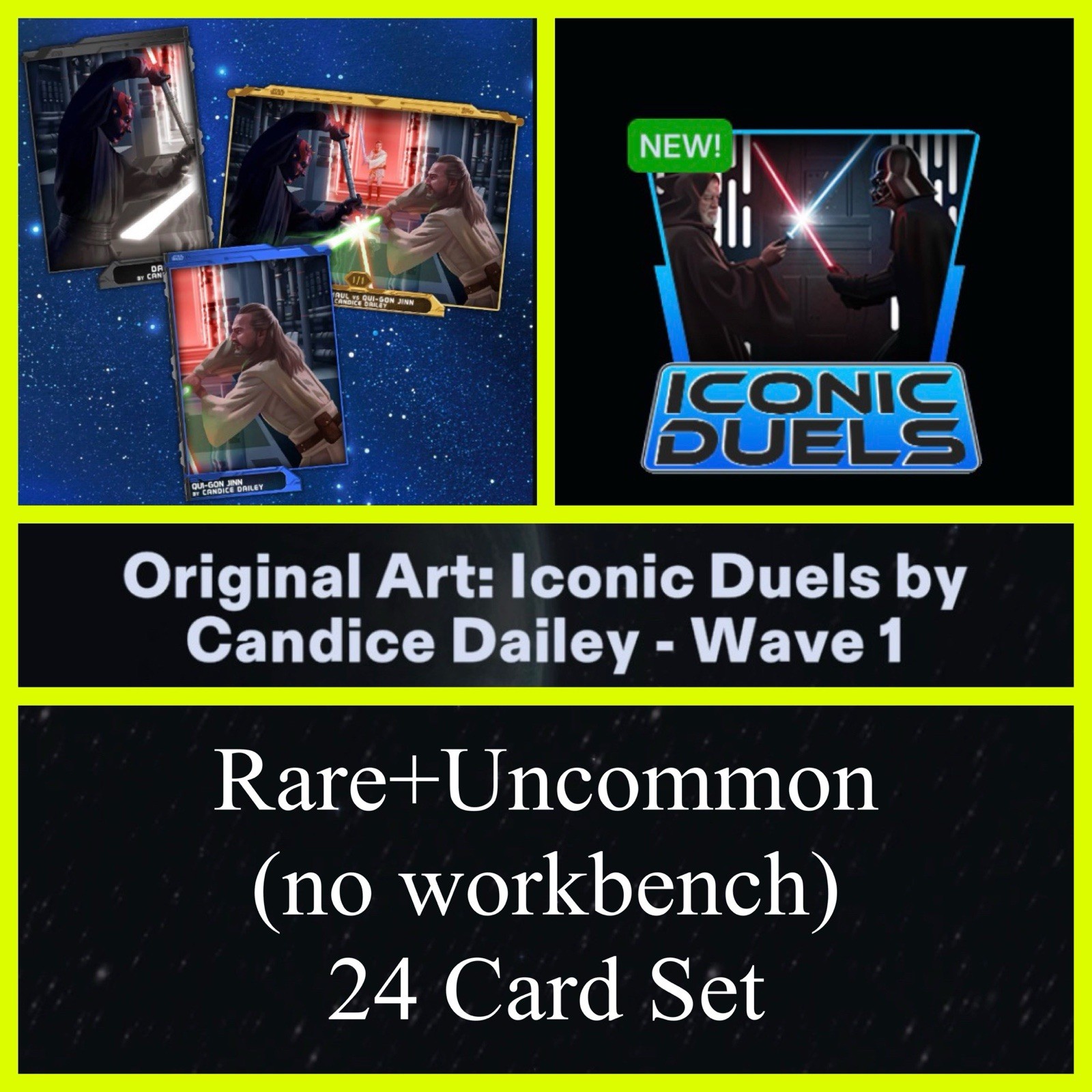 ORIGINAL ART ICONIC DUELS RARE+UNC BASE 24 CARD SET-TOPPS STAR WARS CARD TRADER ORIGINAL ART ICONIC DUELS RARE+UNC BASE 24 CARD SET-TOPPS STAR WARS CARD TRADER