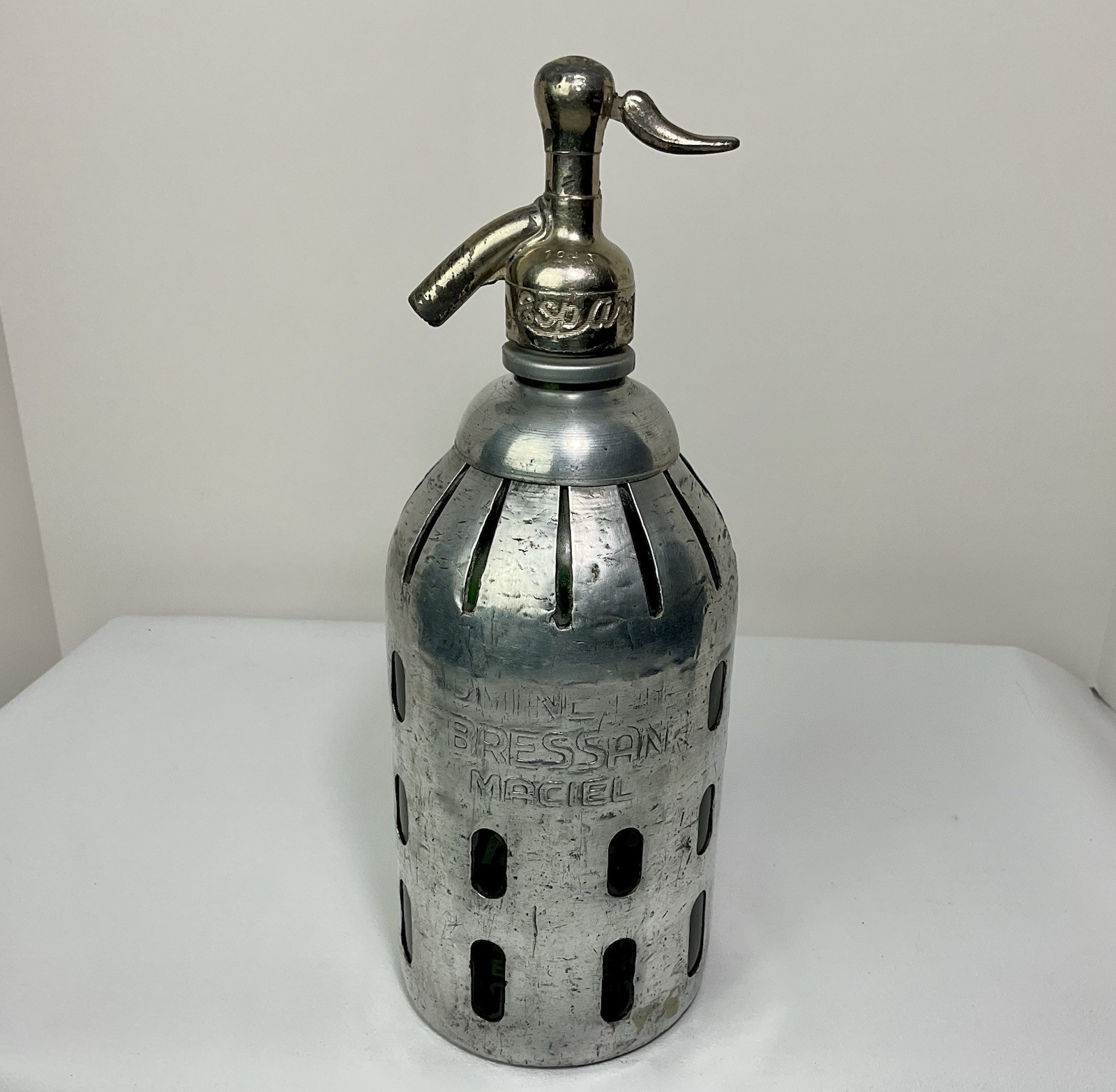 Vintage Ominetti Bressan Maciel Argentina Seltzer Bottle Glass Metal Art Deco