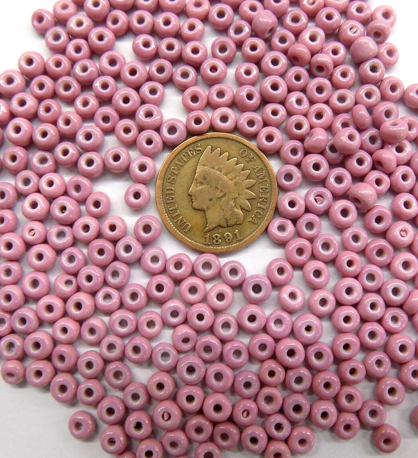 1/4# Pound RARE 6/0 Cheyenne Pink White Heart Venetian African Trade Beads #407 1/4# Pound RARE 6/0 Cheyenne Pink White Heart Venetian African Trade Beads #407