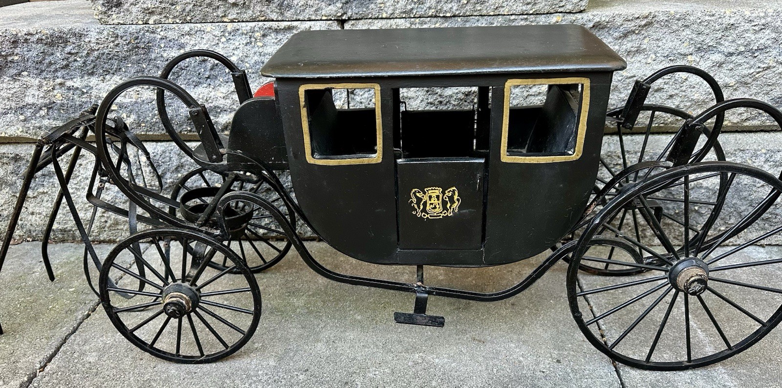 Large 36” Horse Drawn Royal Brougham Carriage Coach Metal & Wood Antique Vintage Large 36” Horse Drawn Royal Brougham Carriage Coach Metal & Wood Antique Vintage