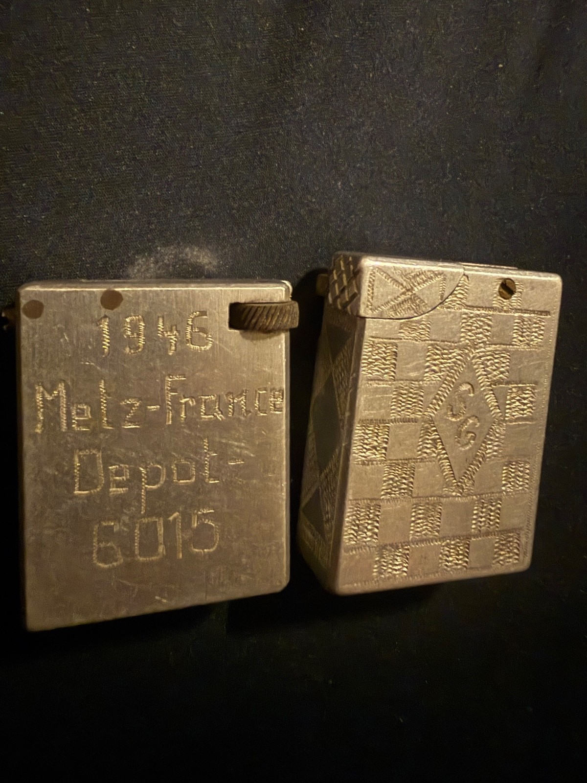 Vintage 1946 WWII Trench Art Lighter Lot Metz France Depot 8015 Post War Militar Vintage 1946 WWII Trench Art Lighter Lot Metz France Depot 8015 Post War Militar