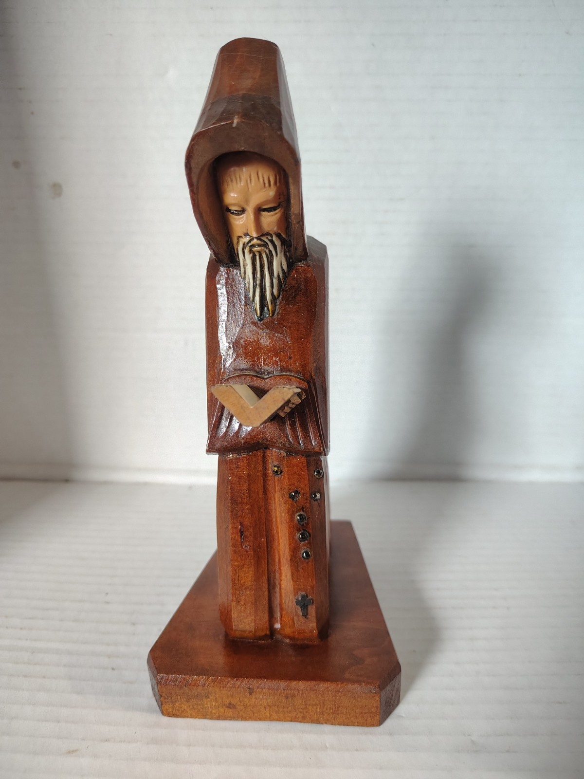 Vintage Mid Century Hand Carved Wooden Monk Figurine Mexico Folk Art 9\