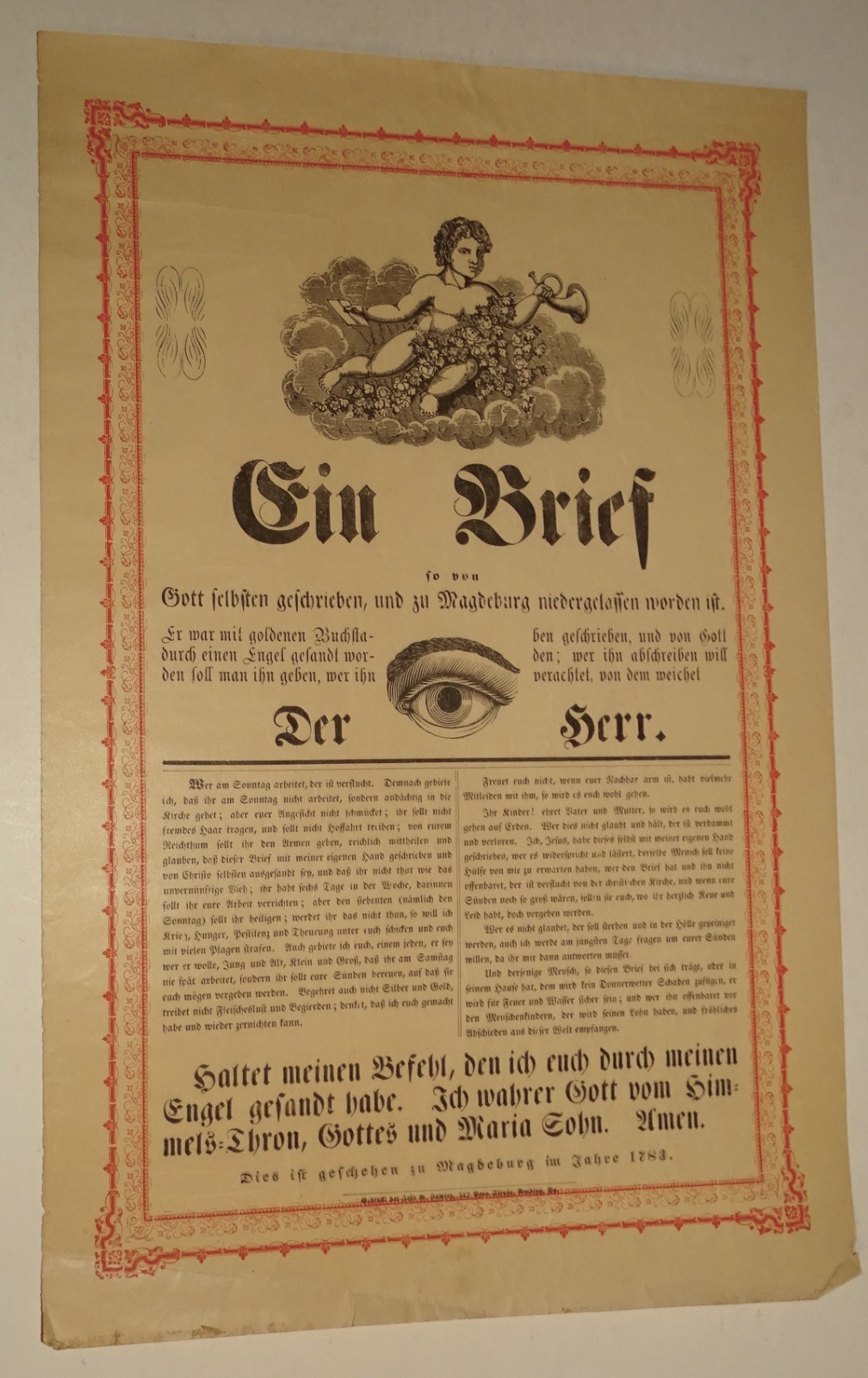 1870s PA German Himmelsbrief Broadside Jesse Hawley Reading Pa Magdeburg Eye