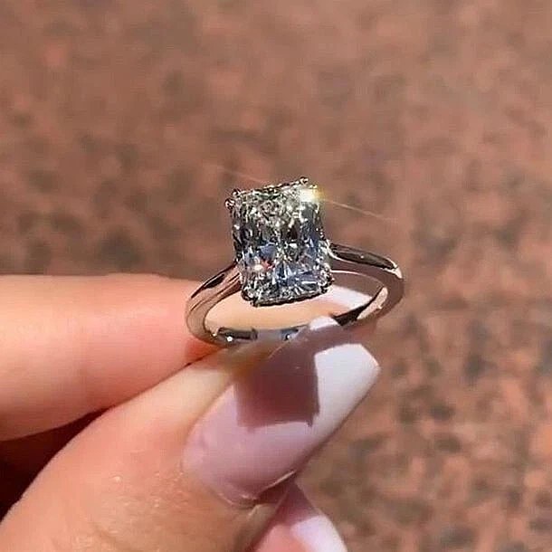 4Ct Lab Created Diamond Radiant Cut Wedding Solitaire 14K White Gold Plated Ring
