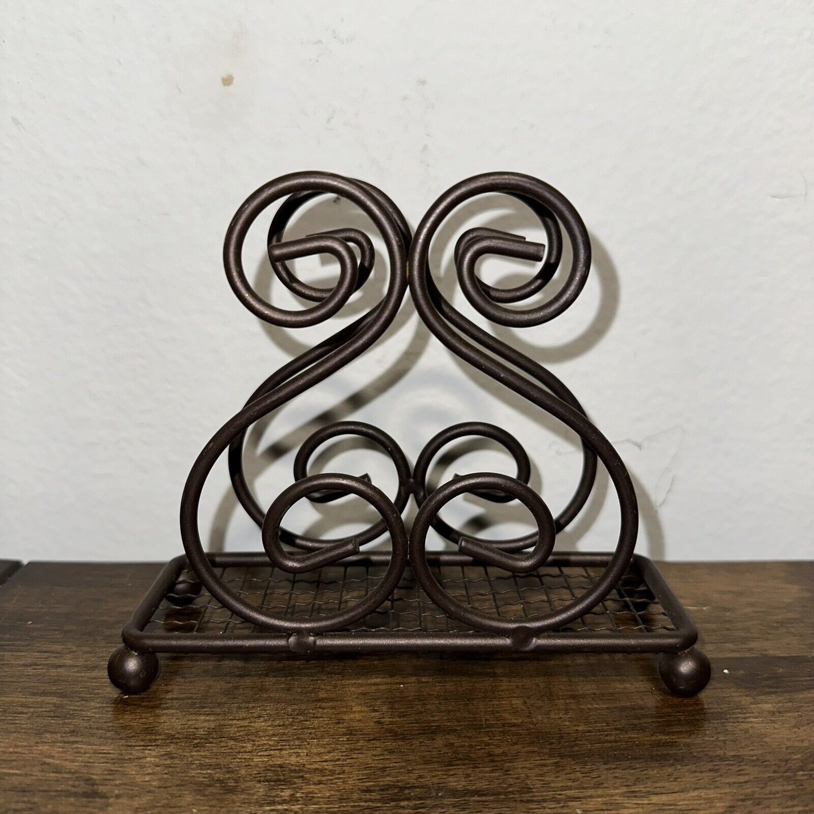 Scroll Swirl Decorative Napkin Letter Holder Brown Bronze Metal Decor