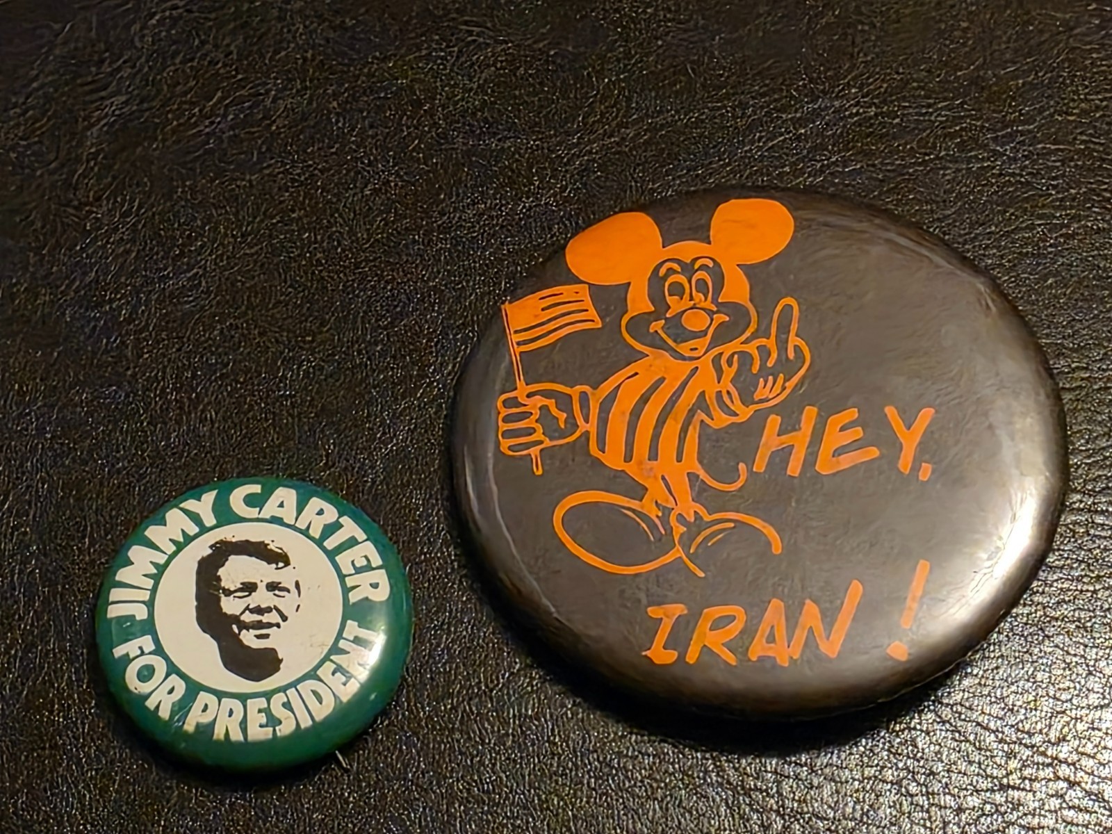 1980s Vintage Hey Iran Mickey Mouse middle finger Pins Carter Hostage Trump War 1980s Vintage Hey Iran Mickey Mouse middle finger Pins Carter Hostage Trump War