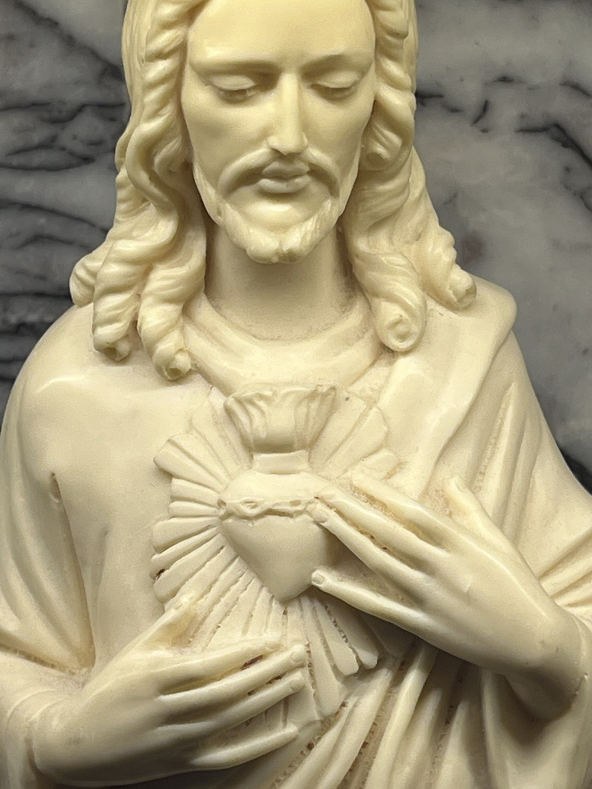 Antique Carved Statue of The Sacred Heart of Jesus, 15.5”H A. Santini Studios Antique Carved Statue of The Sacred Heart of Jesus, 15.5”H A. Santini Studios