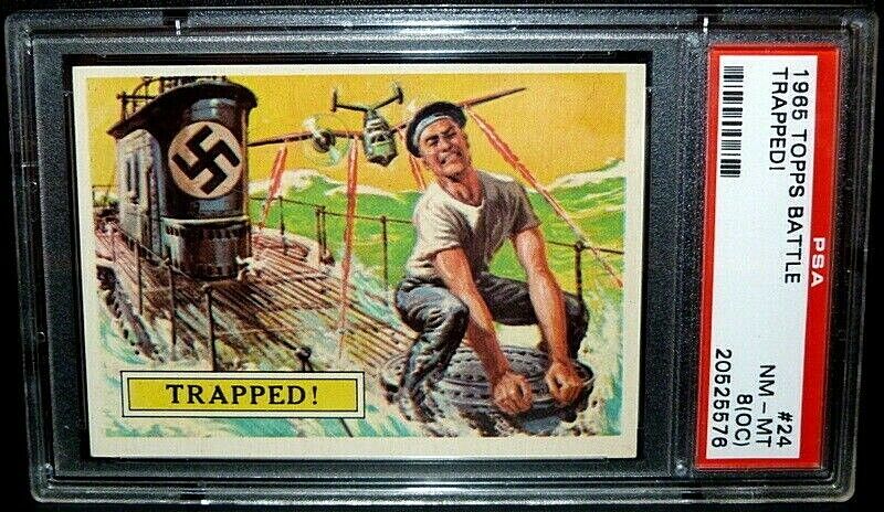 1965 TOPPS BATTLE CARD # 24 ~ TRAPPED ~ GRADED PSA 8 O/C NM-MT
