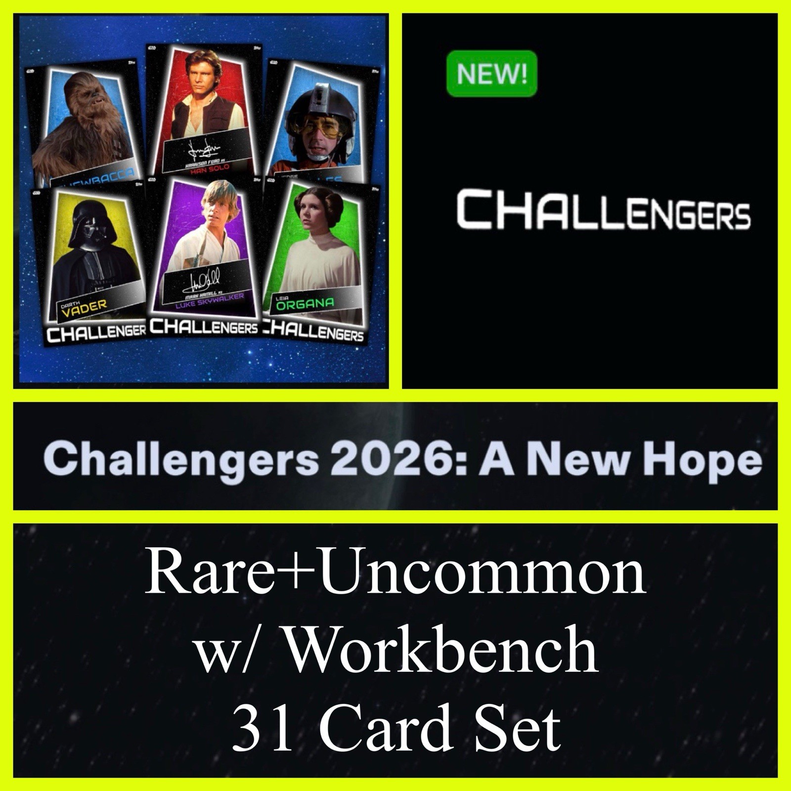 CHALLENGERS A NEW HOPE RARE+UNC w/WRKBCH 31 CARD SET-TOPPS STAR WARS CARD TRADER CHALLENGERS A NEW HOPE RARE+UNC w/WRKBCH 31 CARD SET-TOPPS STAR WARS CARD TRADER